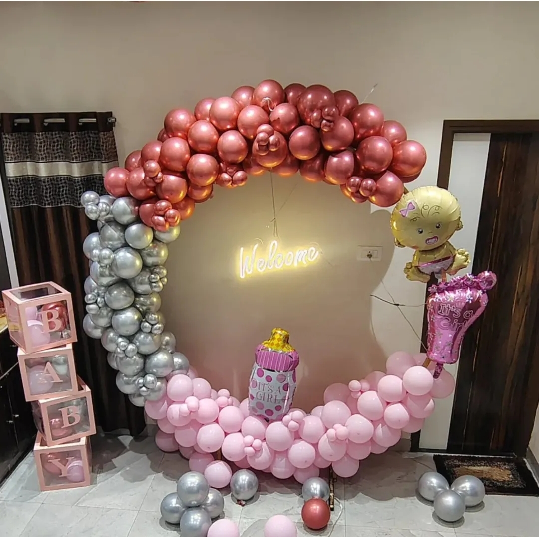 Pink And Silver Chrome Welcome Baby Ring Decor